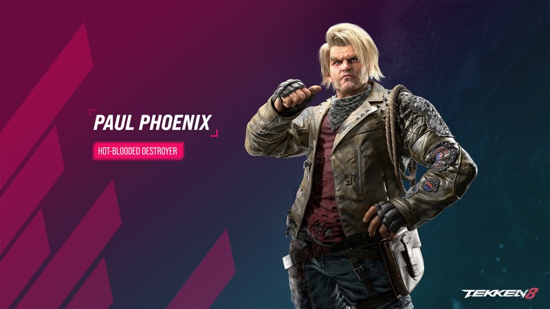 Мужчина в кожаной куртке держит пистолет и указывает на камеру (paul phoenix, tekken 8, игры, обои 4k)