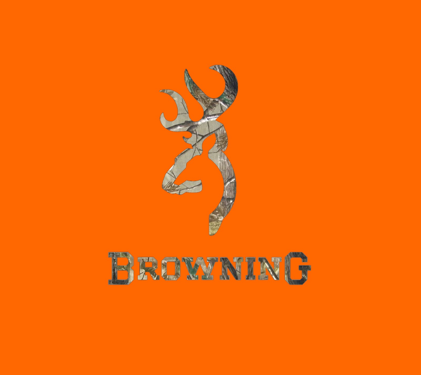 Logo de browning sobre fondo naranja (llama, browning, buck, buckmark, camuflaje)