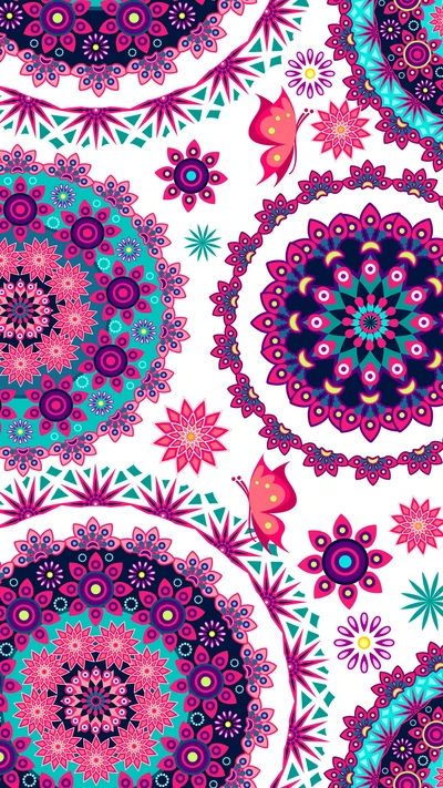 Motif floral abstrait vibrant avec des éléments de mandala