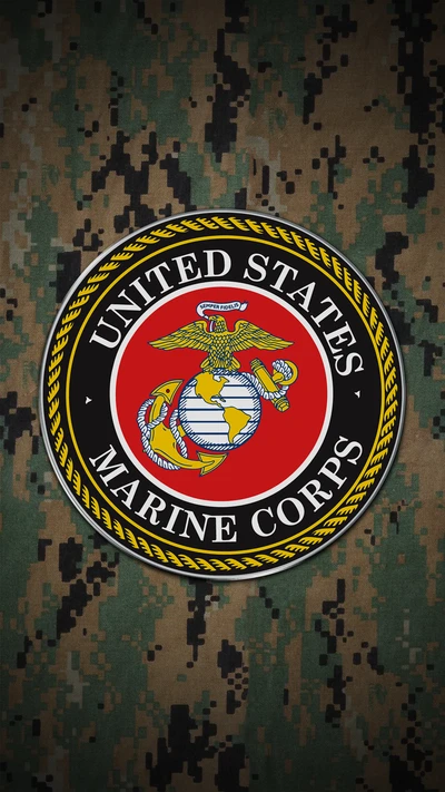 Emblema del Cuerpo de Marines de los Estados Unidos sobre fondo de camuflaje