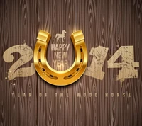 Happy New Year 2014: Year of the Wood Horse with Golden Horseshoe