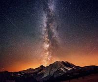 Céu estrelado sobre majestosos picos de montanha