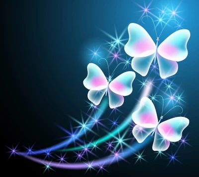 Colorful Neon Butterflies with Sparkling Accents on an Abstract Background