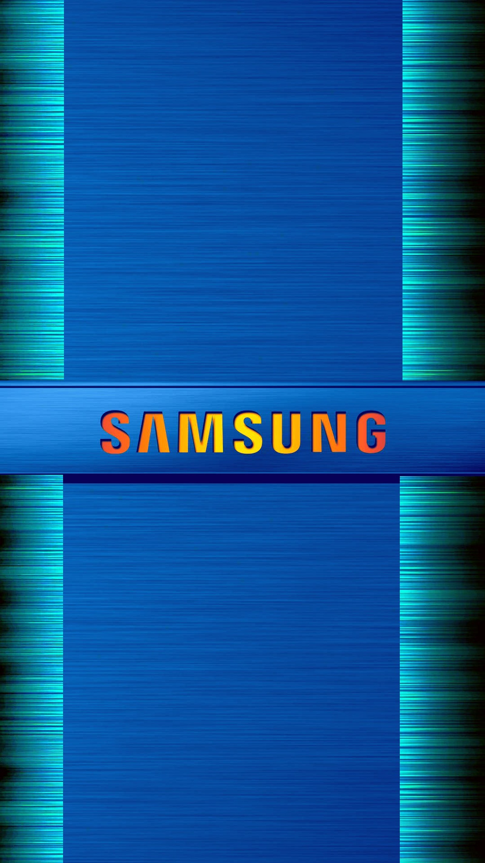 Um close do logo azul da samsung em um fundo azul (móvel, samsung)