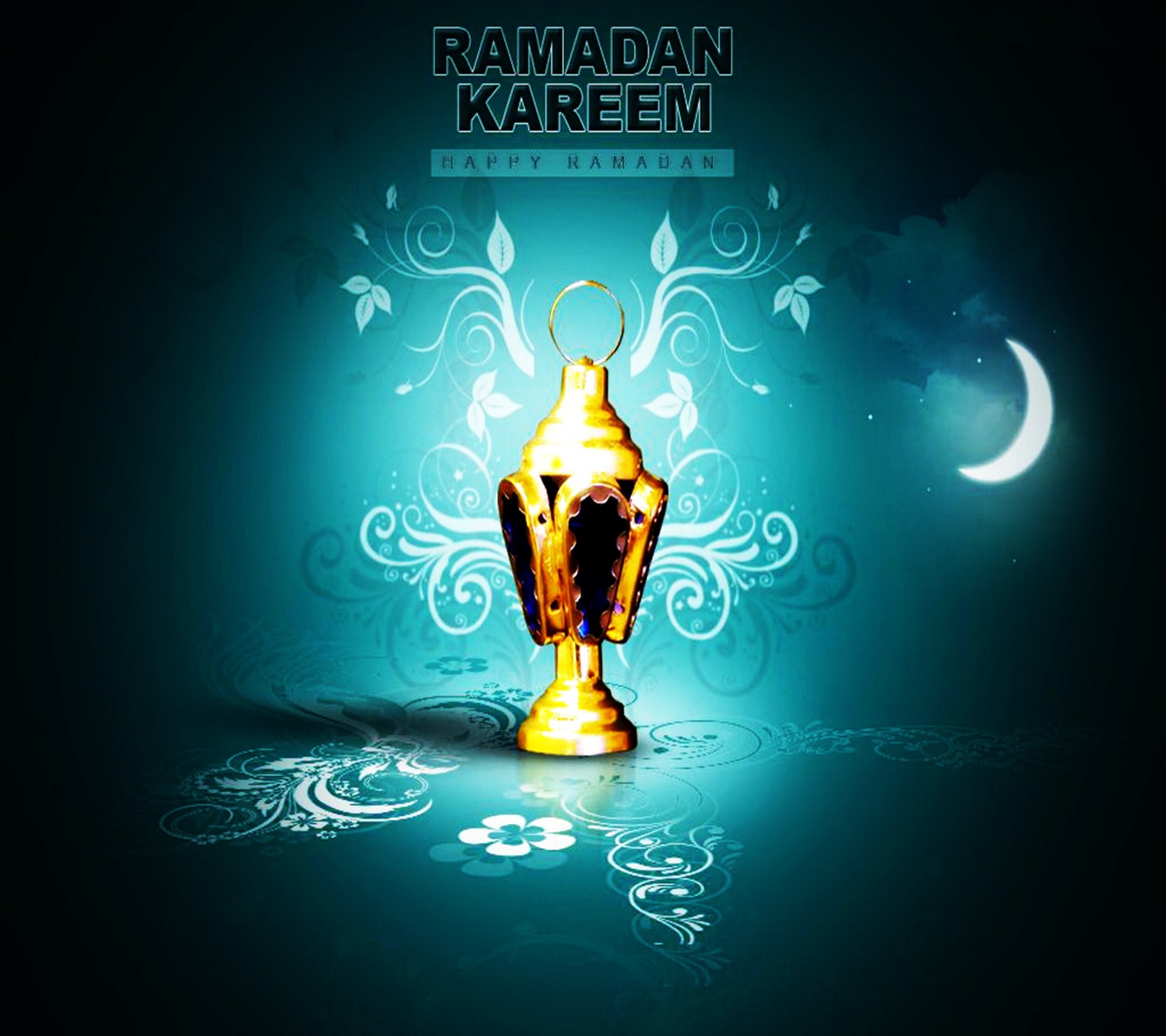 Ramadan kareem grußkarte mit goldenem pokal auf blauem hintergrund (glücklich, islamisch, kareem, monat, ramadan)