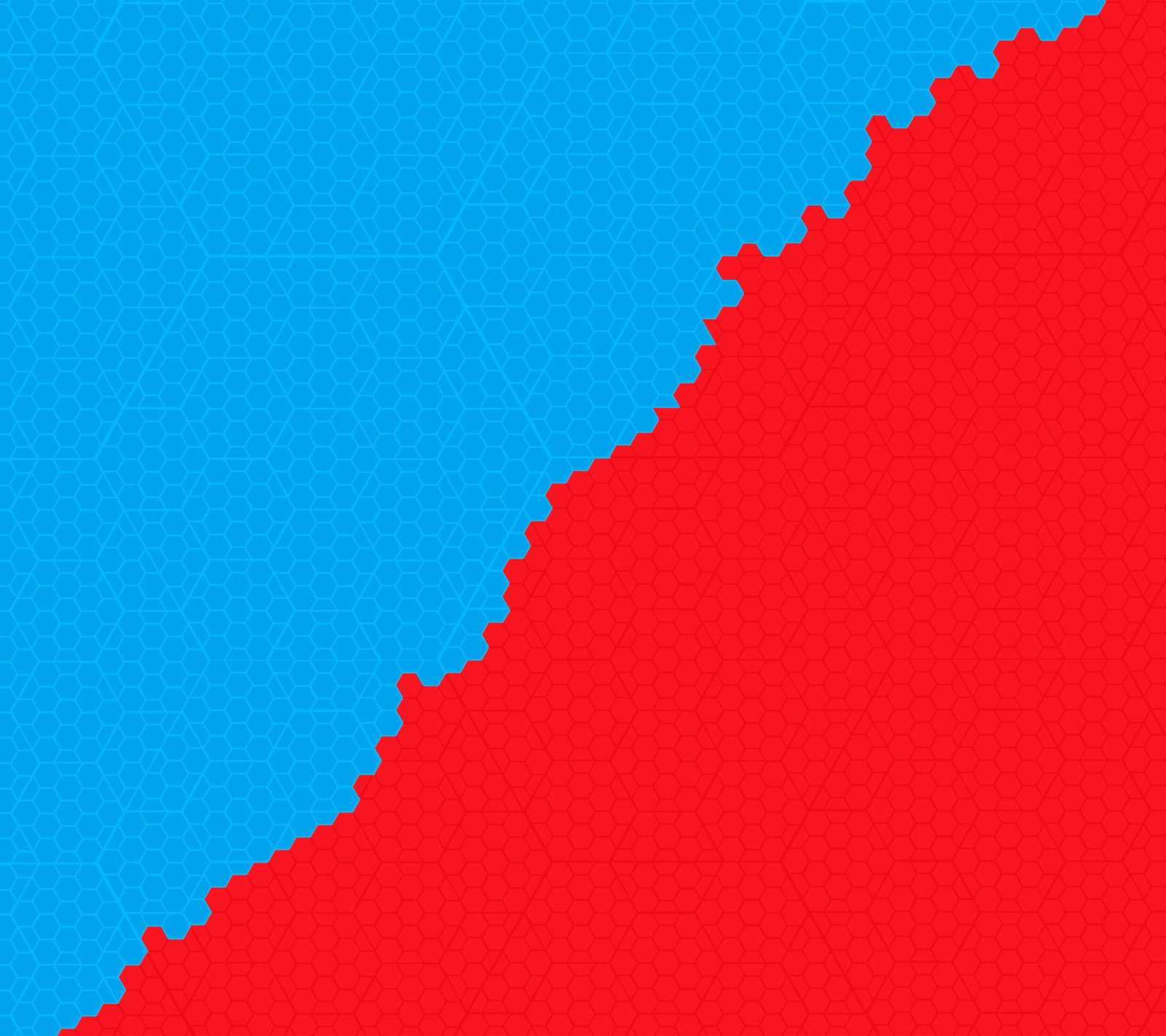 Un primer plano de un fondo rojo y azul con una fila de cuadrados (abstracto, azul, hexágonos, rojo, texturas)