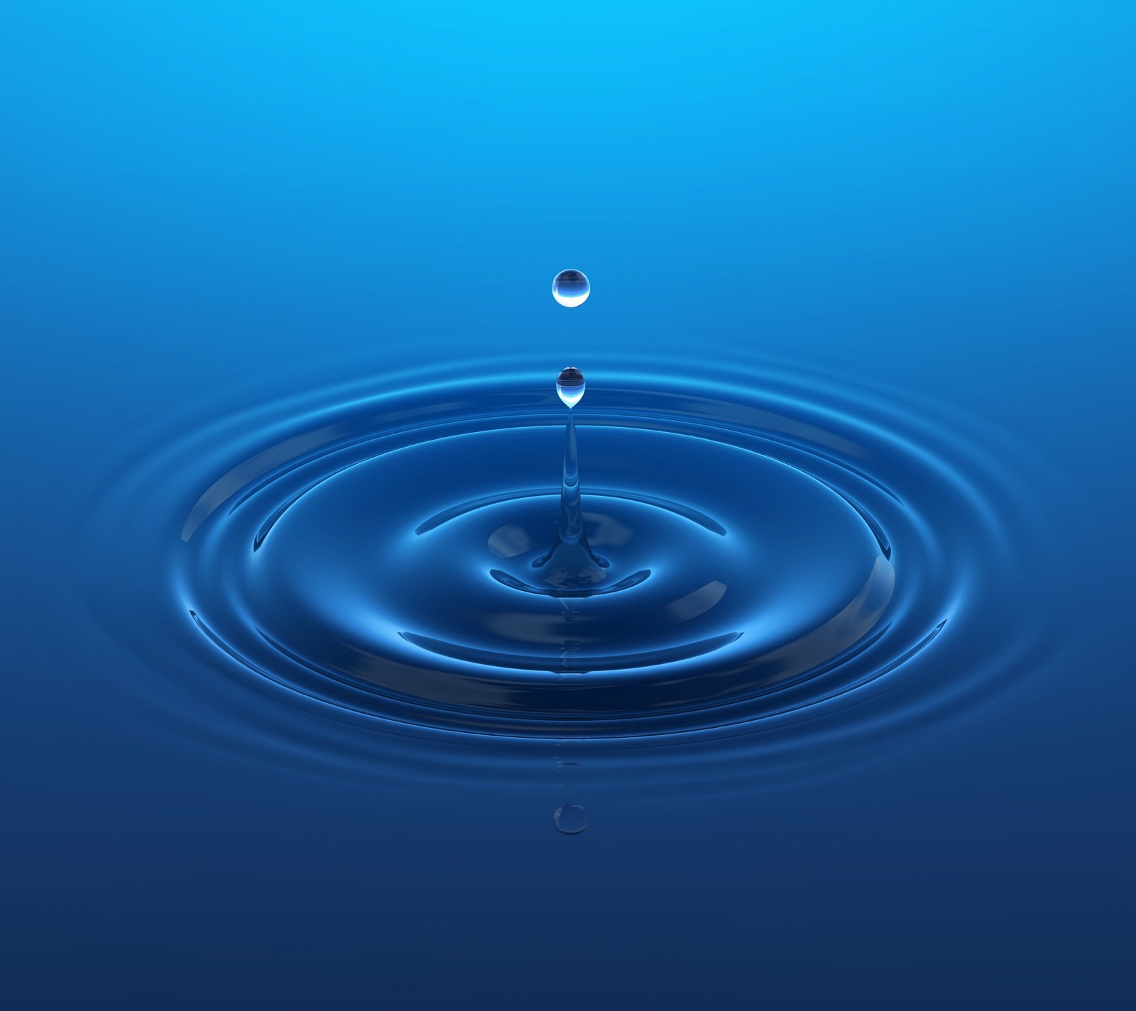 A close up of a drop of water in a body of water (blue, drop, water, wave)