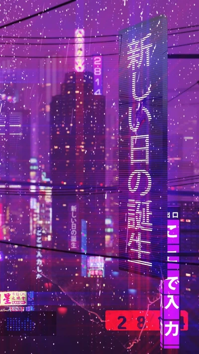 Paysage urbain cyberpunk néon la nuit