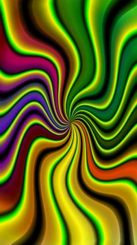 Des lignes colorées en tourbillon créent un vortex abstrait de teintes vibrantes.