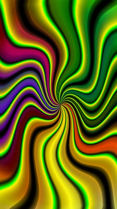 Líneas coloridas en espiral crean un vórtice abstracto de tonos vibrantes.