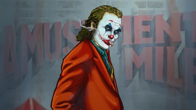 Personnage du Joker entouré de fumée à Amusement Mile