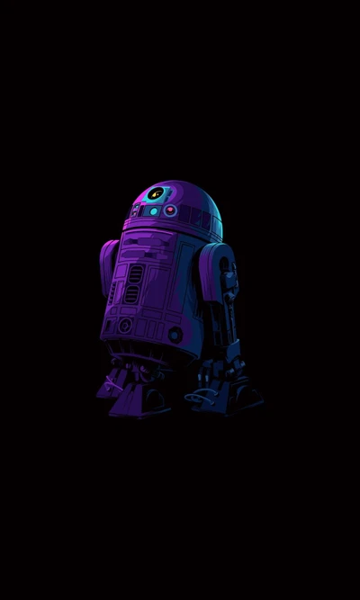 R2-D2 neón vibrante en un universo de Star Wars