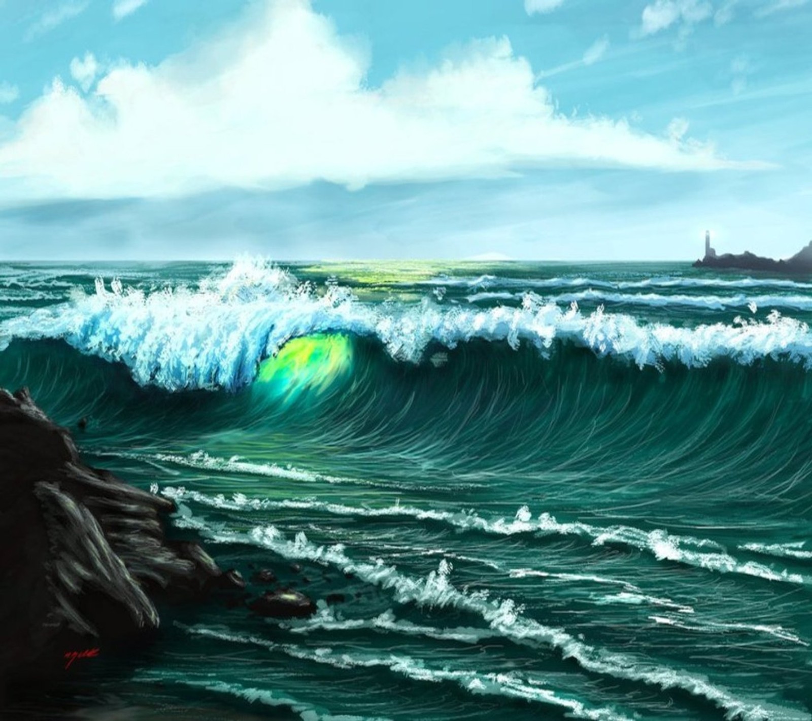 Descargar fondo de pantalla 3d waves, verde