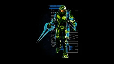 Master Chief in Action: Iconic Spartan from Halo on a Dark Background