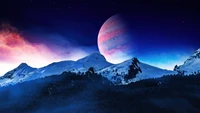 nacht, landschaft, berg, planet, digitale kunst