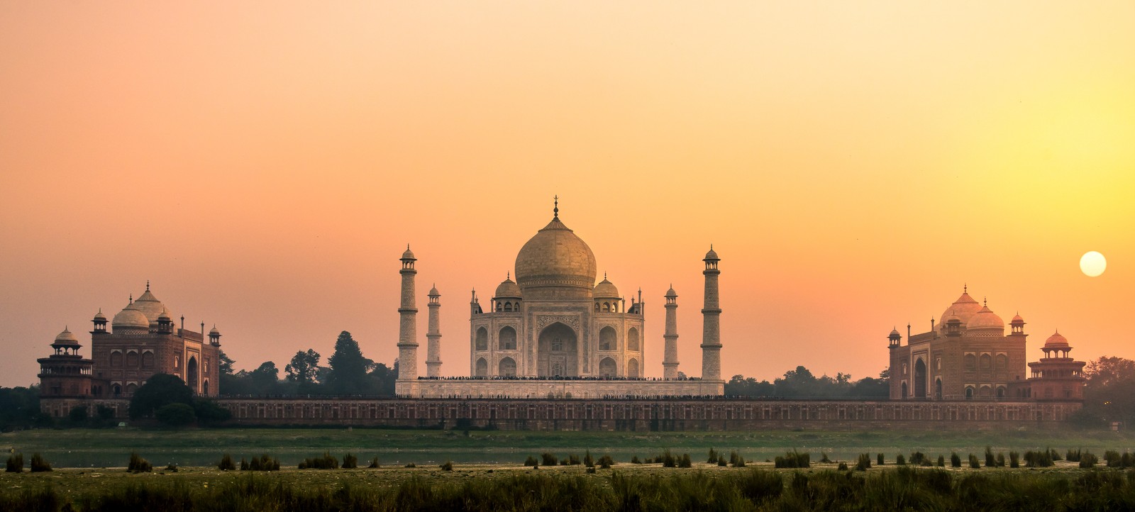 Скачать обои тадж махал, индия, india, закат, оранжевое небо