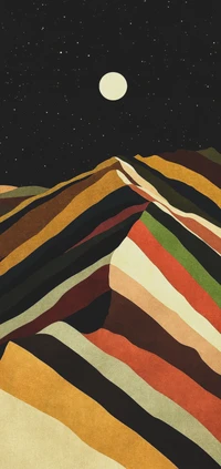 Abstract Landscape Collage with Moonlit Peaks and Striped Earth Tones