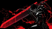 Guts from Berserk: Dark Red Neon Art on Black Background