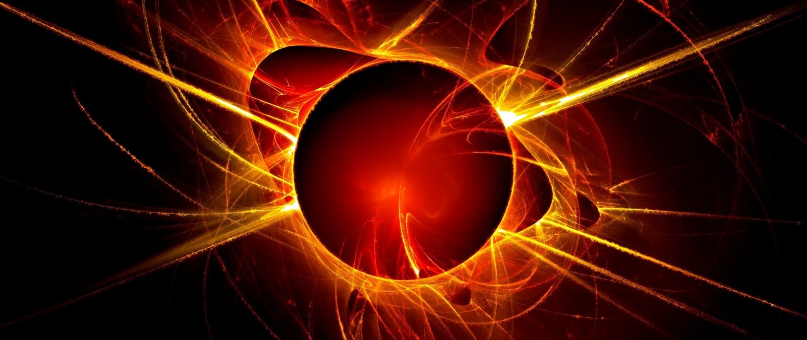 Une image générée par ordinateur d'une lumière rouge et jaune (cercle, lumière, orange, art fractal, graphiques)