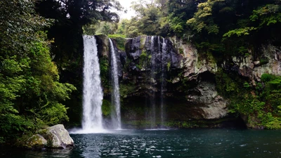 Majestic Waterfall in a Lush Nature Reserve