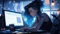 girls, tattoo, computer, screen, ai wallpaper