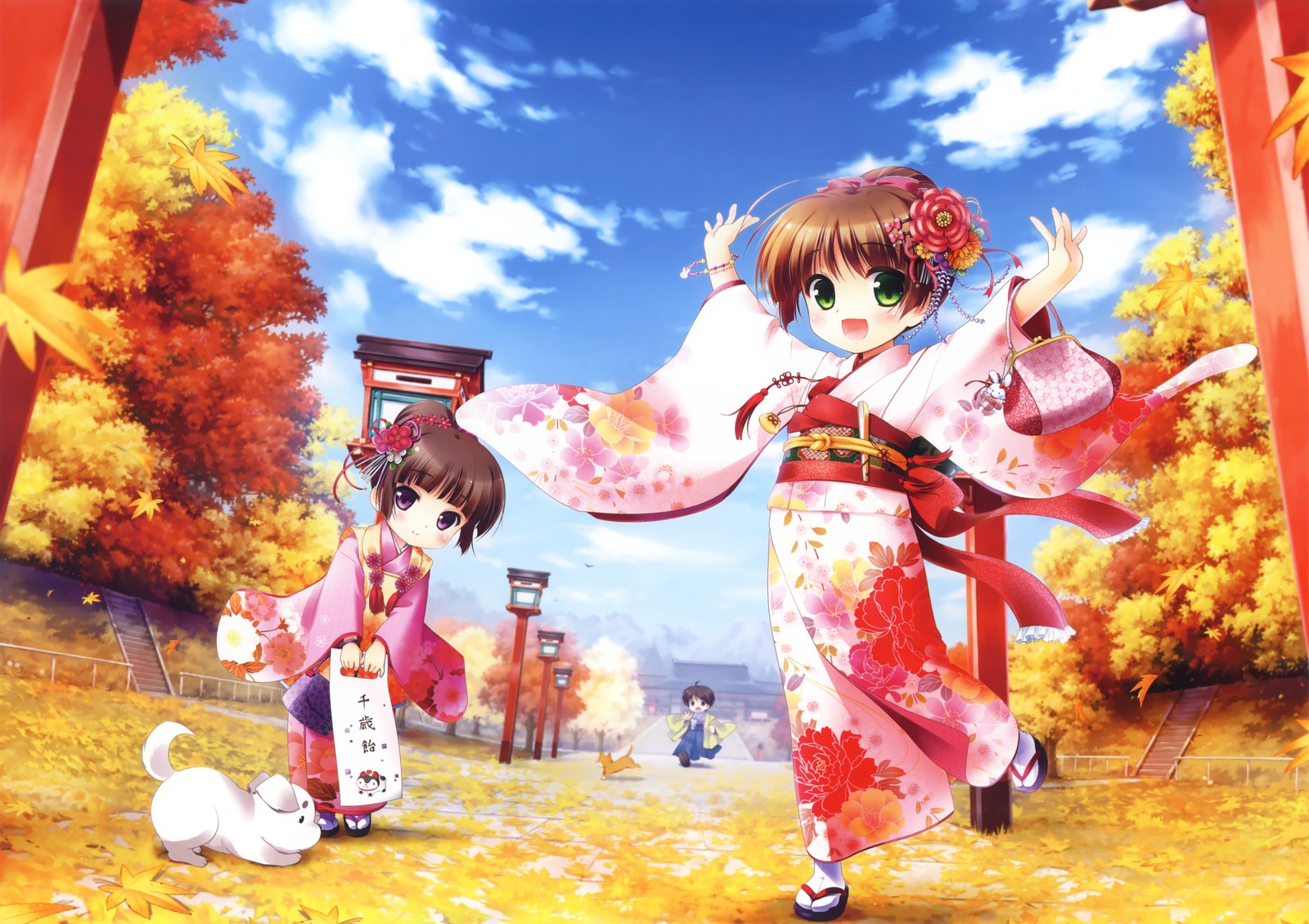 Lade anime, kawaii, kimono, chibi, illustration Hintergrund herunter