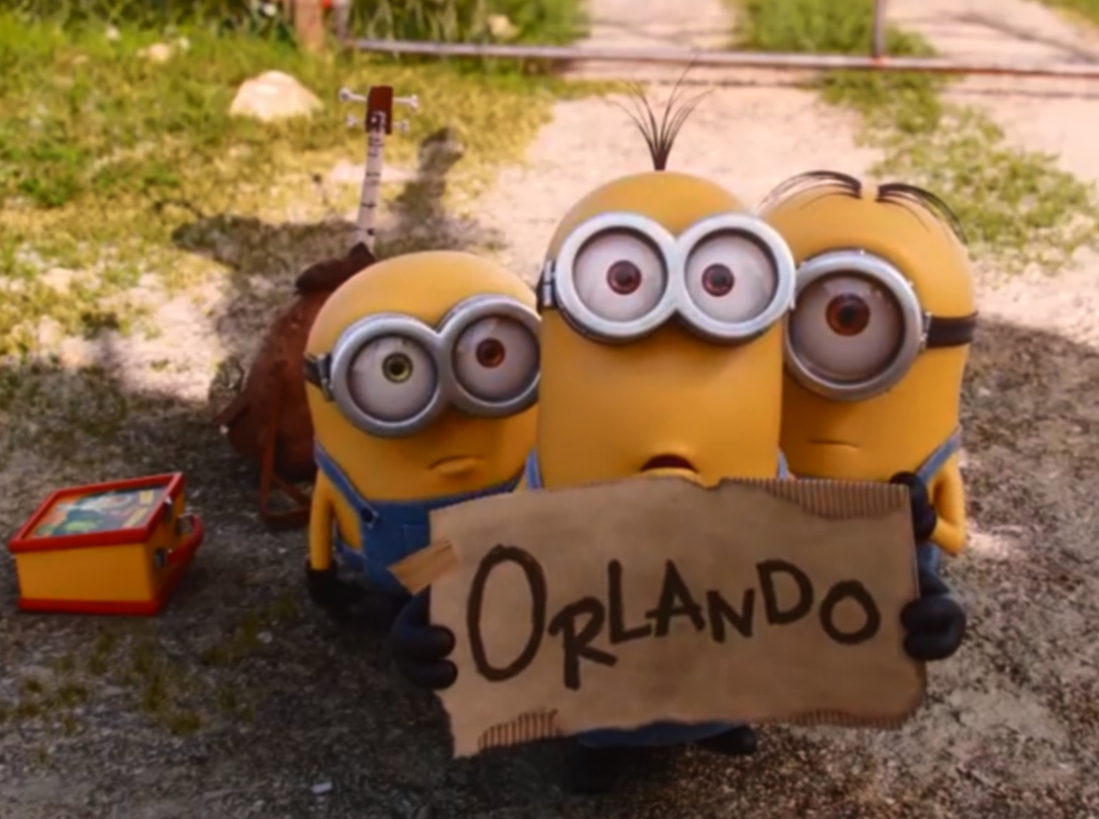 Minions estão segurando um cartaz que diz orlando (desenhos animados, minions)