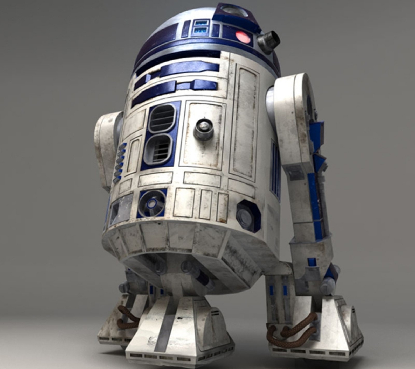 Um close de um robô com um fundo cinza (droide, jedi, r2d2, república, robô)