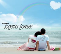 Together Forever: A Couple Embracing Love Under a Rainbow