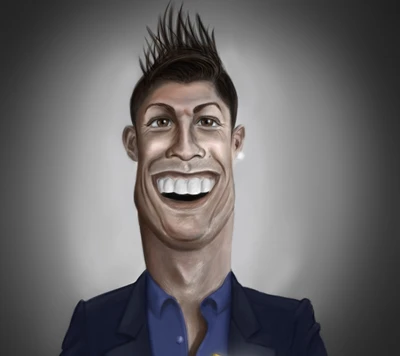 Caricatura de Cristiano Ronaldo sorrindo em um terno