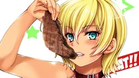 Ikumi Mito apprécie un délicieux steak dans Food Wars