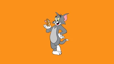 Tom e Jerry: Dupla Icônica em Fundo Laranja Vibrante