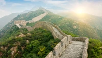 grande muraille de chine, point de repère, station de montagne, montagne, site historique