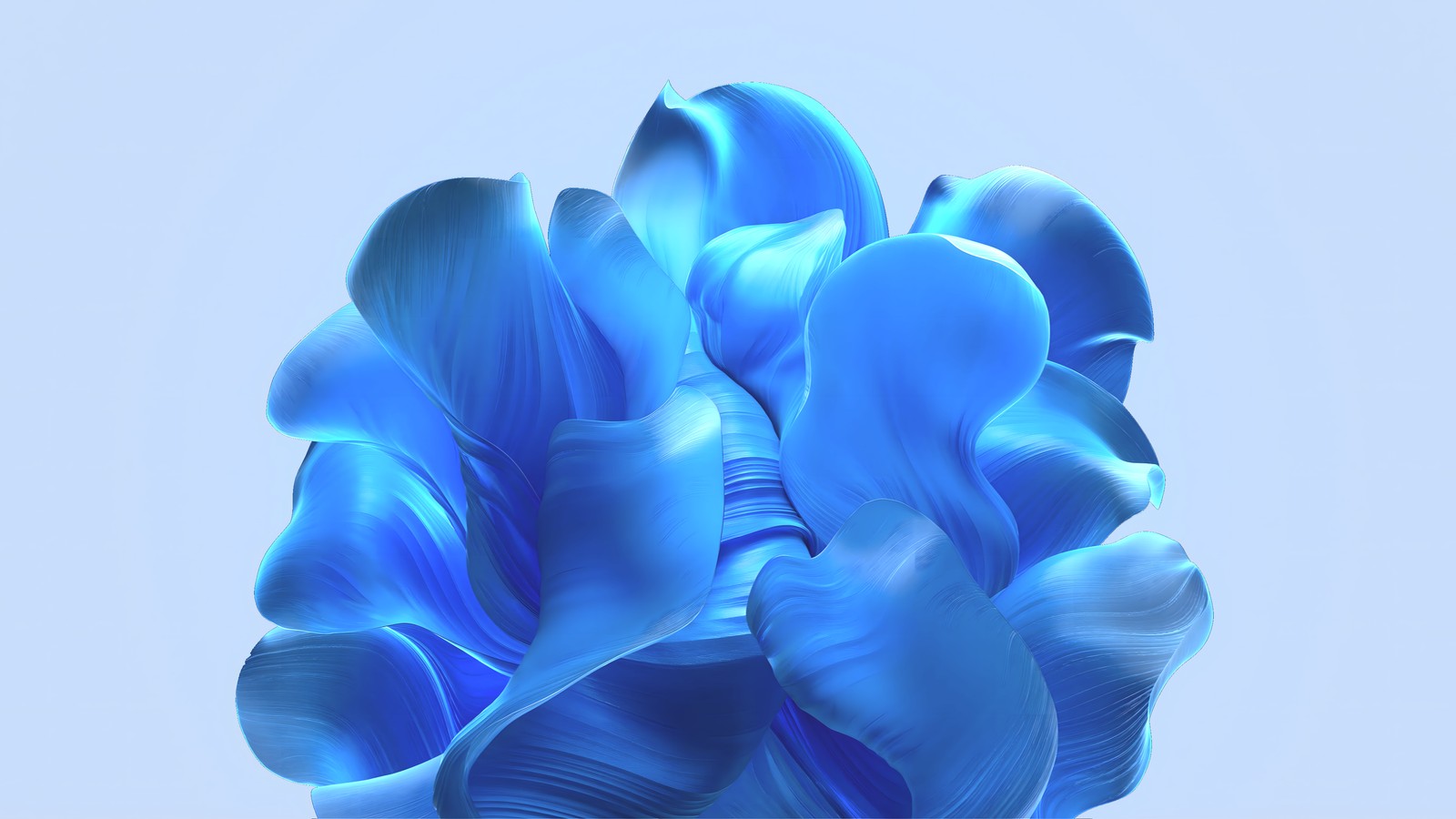 Il y a une fleur bleue dans un vase sur une table (windows 11, mode clair, collection bloom, fond blanc, abstrait bleu)