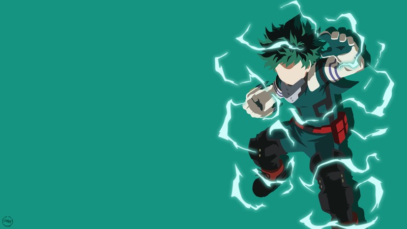 Аниме персонаж на зеленом фоне и синем фоне (изуку мидория, izuku midoriya, deku, my hero academia, зеленый фон)