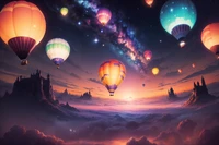 hot air balloons, aesthetic, festival, surreal, ai art wallpaper