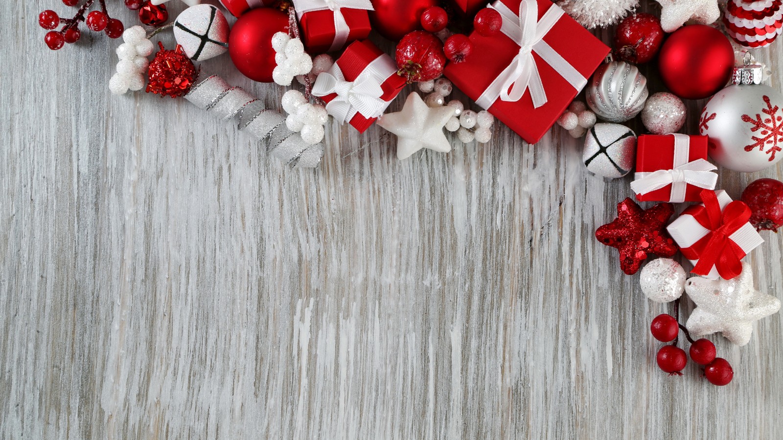 Christmas decorations on a wooden table with a white background (christmas day, new year, red, christmas decoration, christmas ornament)