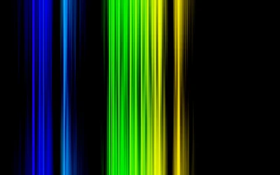 Espectro de luz de neón: Líneas vibrantes en verde, amarillo y azul