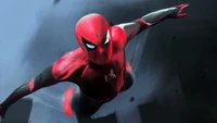 spider man, spider man homecoming, iron man, red, superhero wallpaper