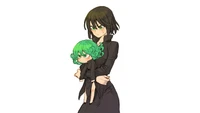 Tatsumaki tenant Fubuki dans une pose d'anime stylée