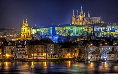 карлов мост, charles bridge, ночь, достопримечательность, город