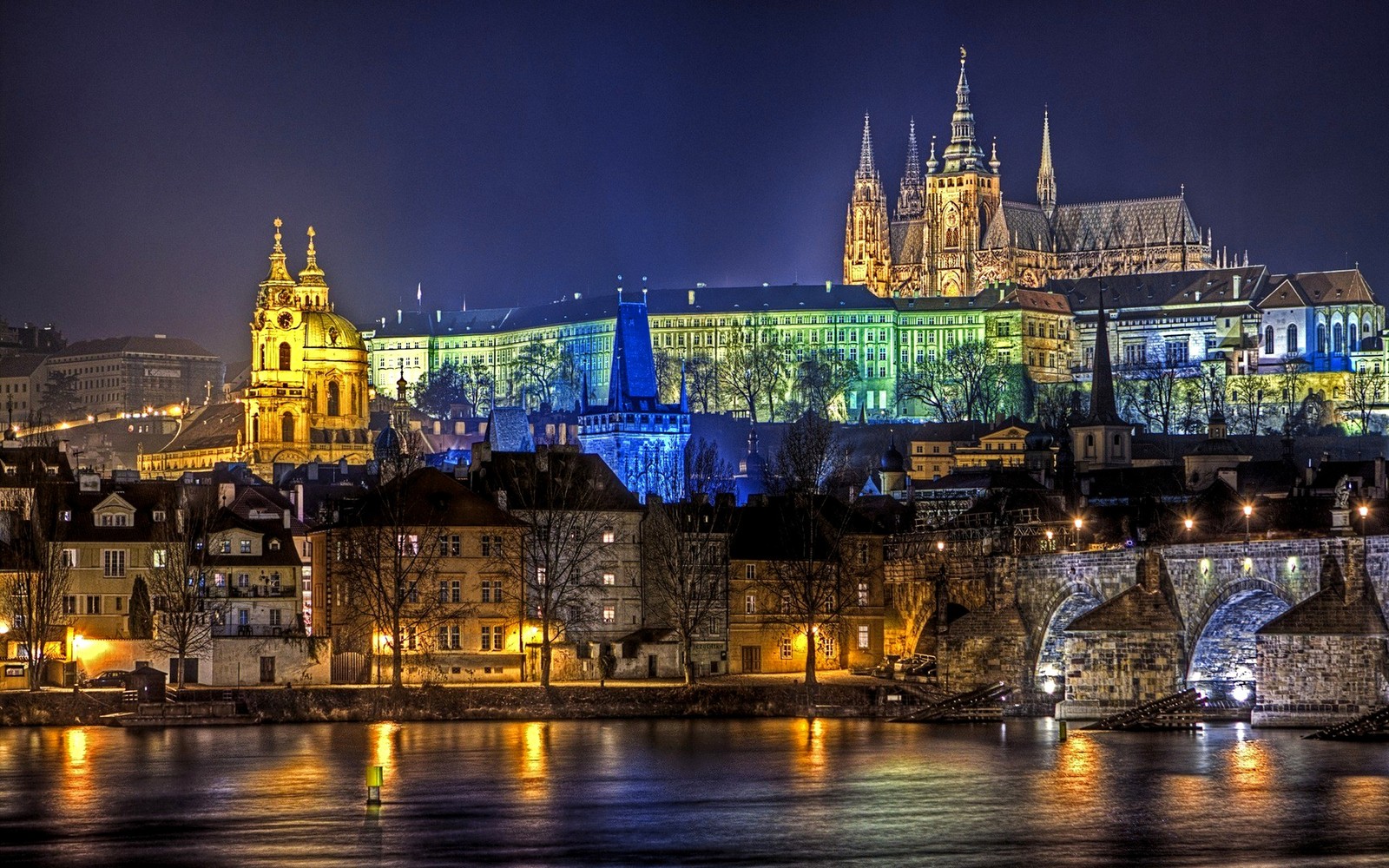 charles bridge, night, landmark, city, cityscape Download Wallpaper