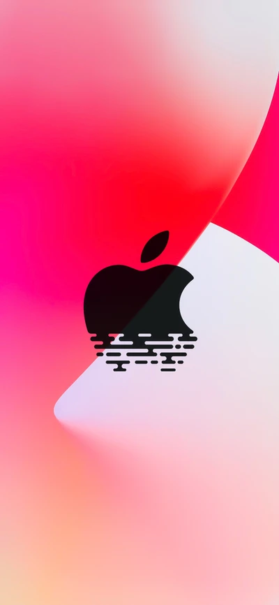 Силуэт логотипа Apple на фоне яркого красного и розового градиента