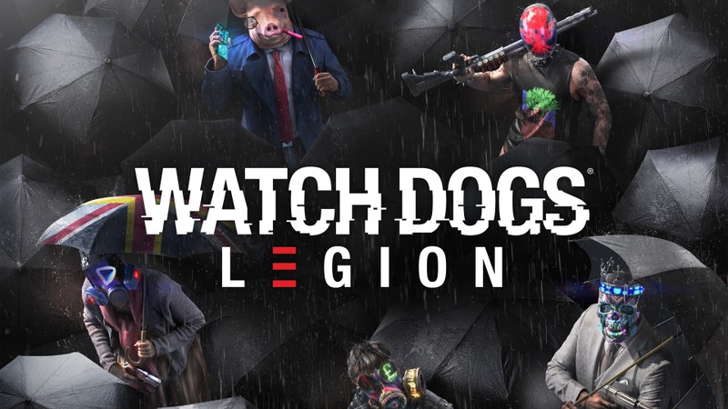 Крупный план группы людей с зонтами под дождем (watch dogs легион, watch dogs legion, видеоигра, вотч догс 3, watch dogs 3)