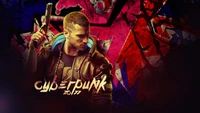 V de Cyberpunk 2077 contra um fundo de grafite vibrante