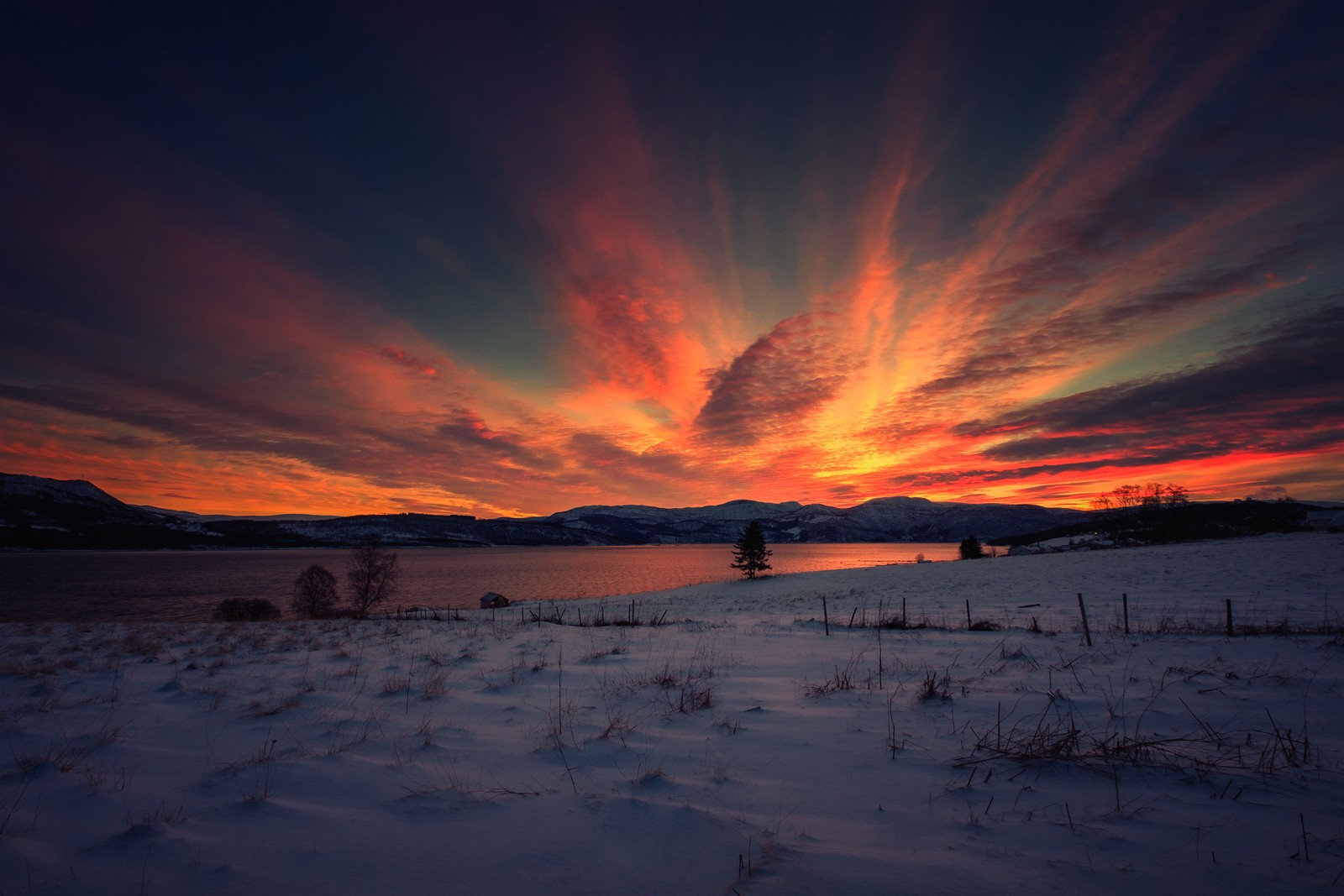 sunset, sunrise, snow, dawn, afterglow wallpaper