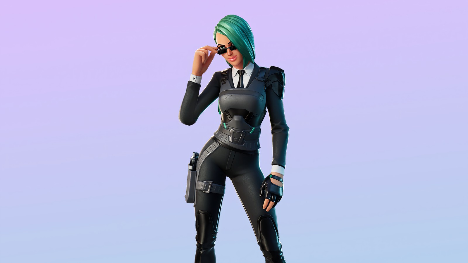 A close up of a person in a suit and sunglasses (fortnite, fortnite battle royale, video game, envoy, skin)