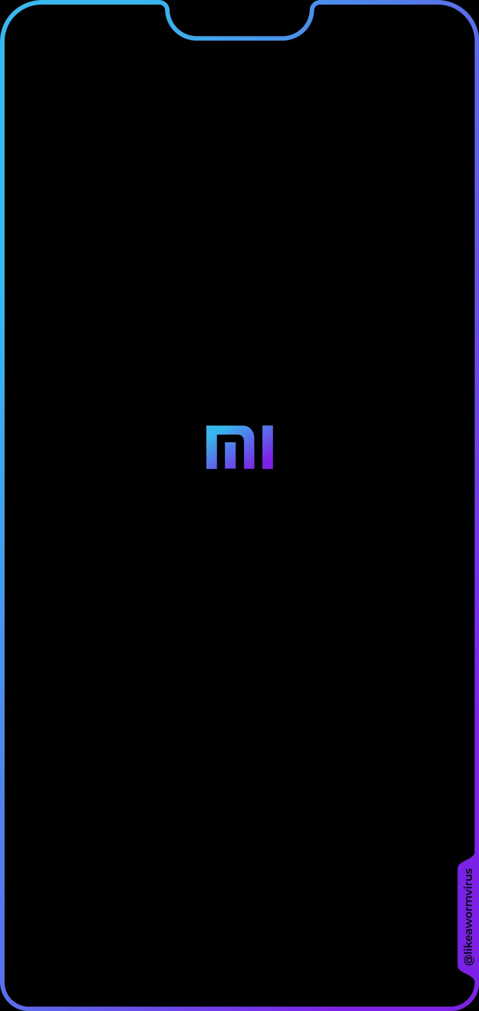 A close up of a cell phone with a blue and purple logo (blue, glow, likeawormvirus, mi 8 lite, mrjonygomez)