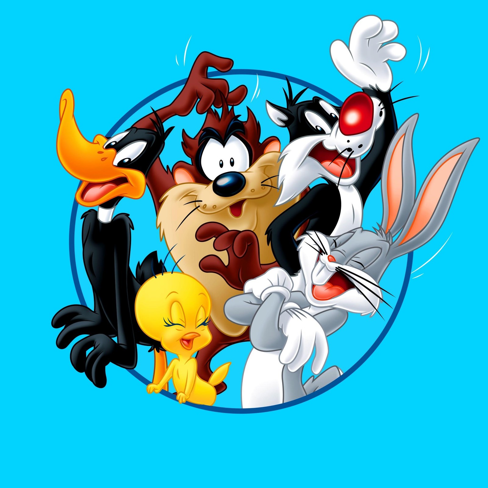 Cartoon-charaktere von bugs, looney und tweety in einem kreis (ha, gegen)