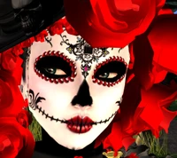 Maquiagem elegante do Dia de Muertos com rosas vermelhas